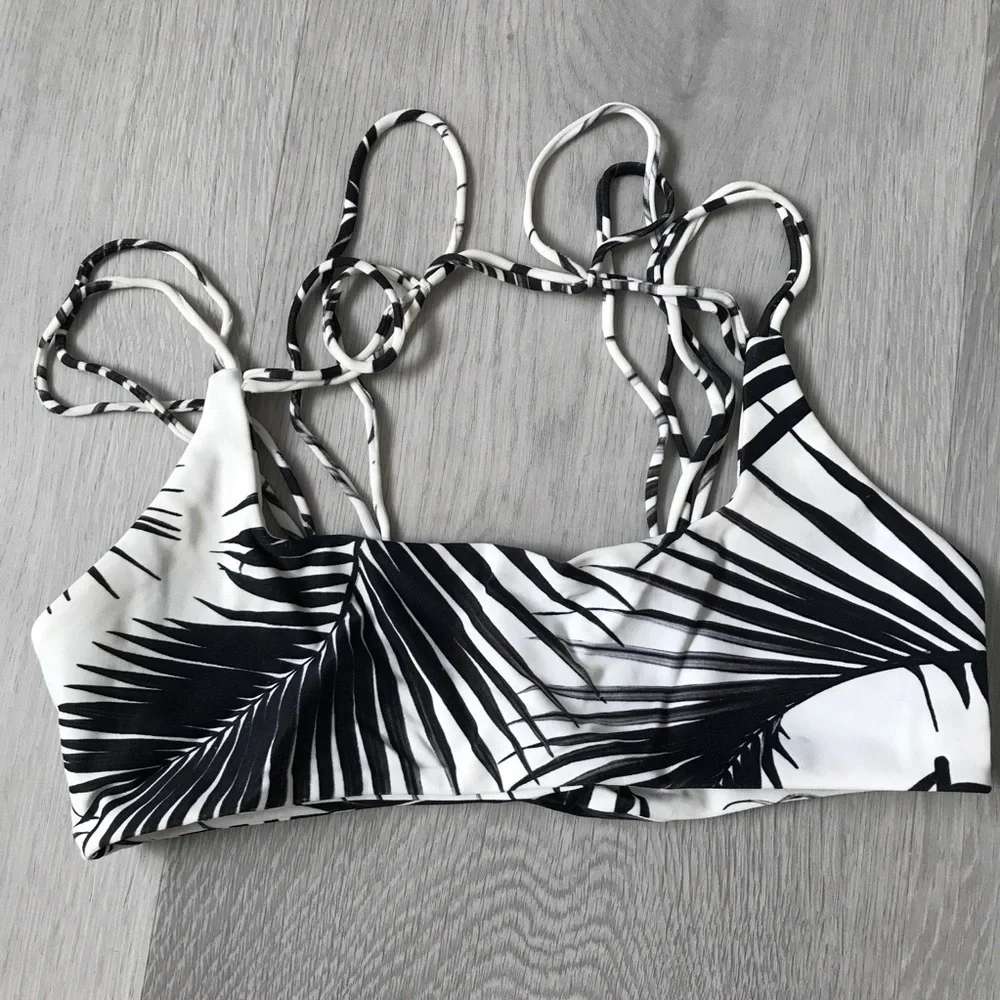 MIKOH KAPAA BLACK WHITE BIKINI STRAPPY TOP WOMENS SMALL